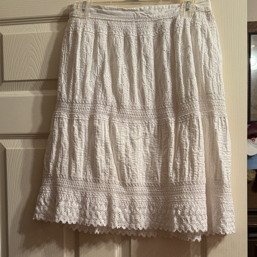 White Tiered Lace Midi Skirt